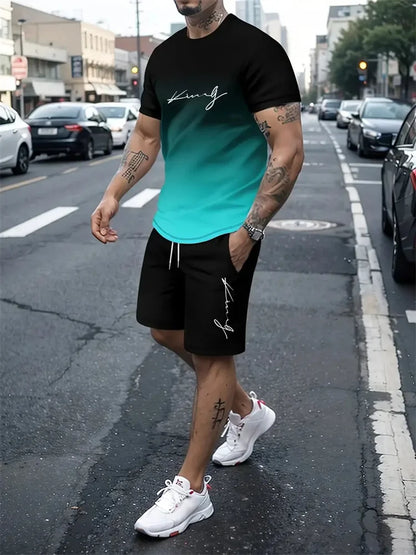 Nieuwe Heren Outfit Zomer Korte Mouwen T-Shirt Set 2 Stuk Sportkleding 3d Geprint Casual Shorts Sweatshirt Heren Trainingspak