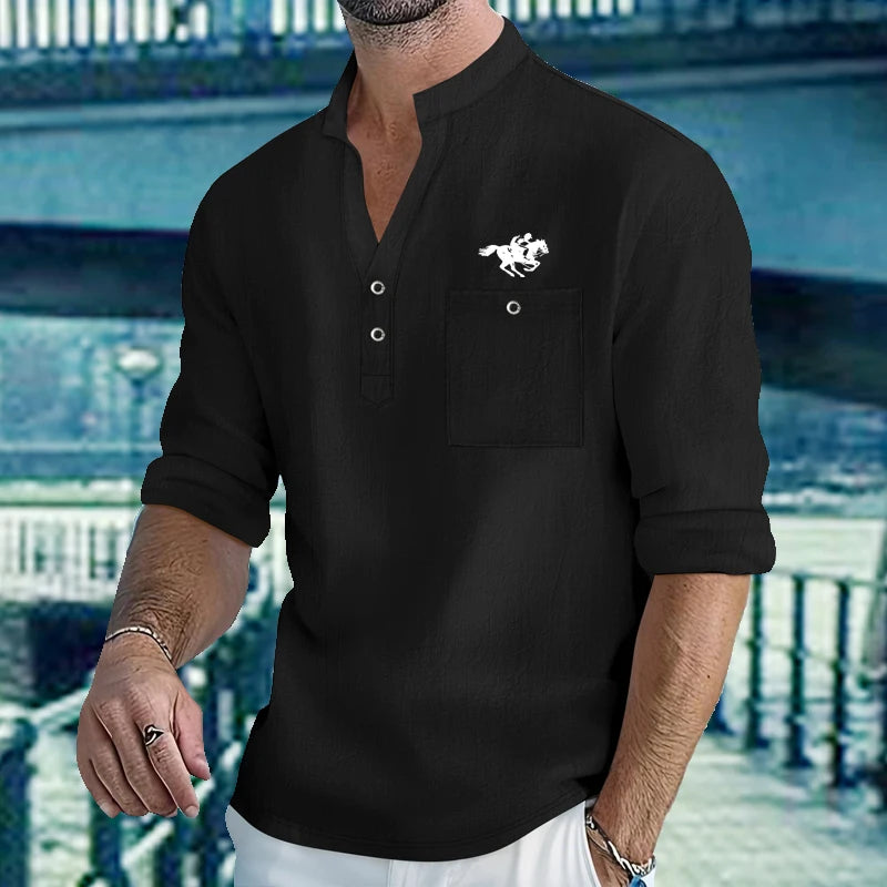 Men's Lightweight Shirts Long Sleeve Henley Cotton Linen Shirts for Male Beach Hawaiian V-neck Top Breathable Polo Shirts top