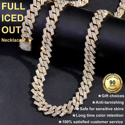 16/18/20/22/24inch Prong Cuban Link Chain for Women Men Iced Out 2 Row Rhinestone Miami Rhombus Hip Hop Cuban Necklaces Jewelry