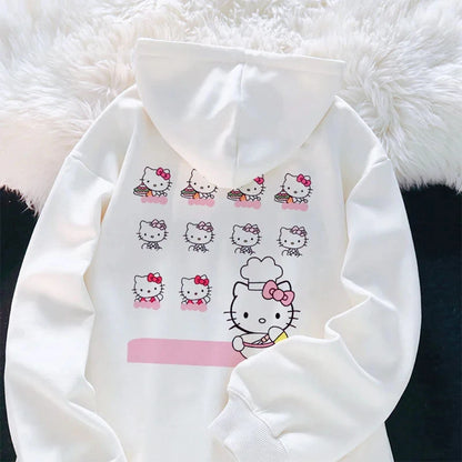 Sanrio Anime Leuke Gedrukt Hoodies Vrouwen Cartoon Hello Kitty Y2k Koreaanse Studenten Losse Sweatshirt Mode Zoete Vest Kleding