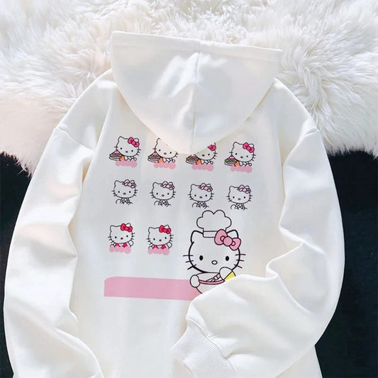 Sanrio Anime Leuke Gedrukt Hoodies Vrouwen Cartoon Hello Kitty Y2k Koreaanse Studenten Losse Sweatshirt Mode Zoete Vest Kleding