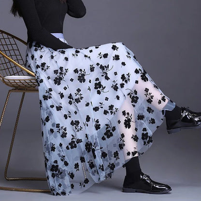 Koreaanse Vrouwen Tule Rok Mode Zomer Haak Bloemen Losse Midi Rok Elegante Vrouwelijke Casual Alle Match Mesh Rokken Nieuw