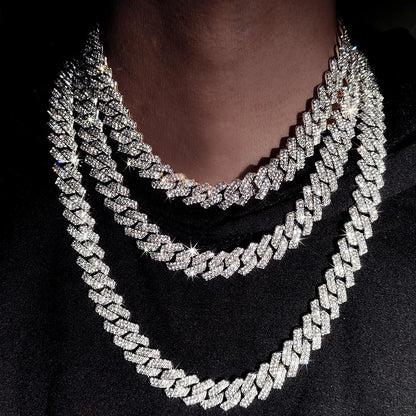 16/18/20/22/24inch Prong Cuban Link Chain for Women Men Iced Out 2 Row Rhinestone Miami Rhombus Hip Hop Cuban Necklaces Jewelry