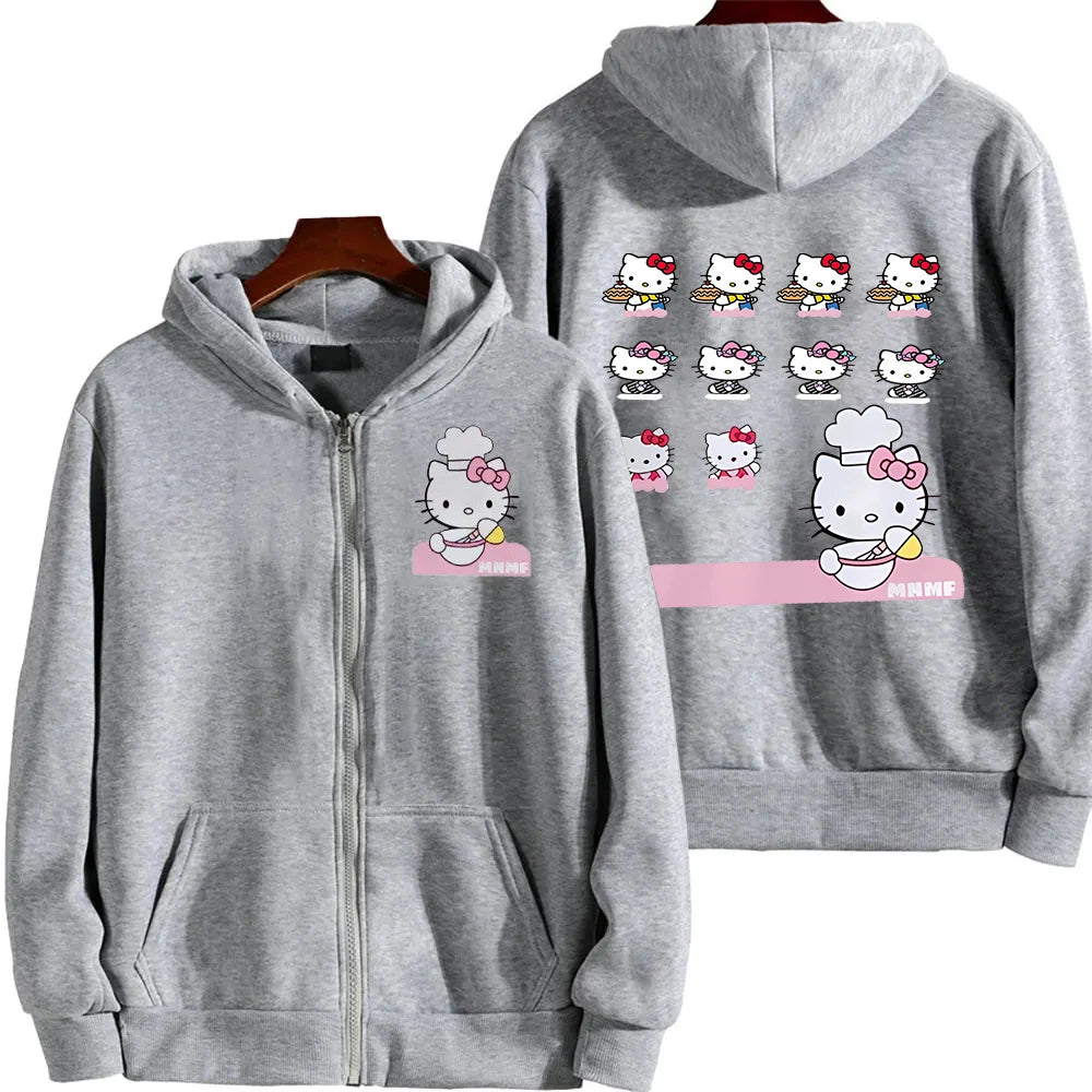 Sanrio Anime Leuke Gedrukt Hoodies Vrouwen Cartoon Hello Kitty Y2k Koreaanse Studenten Losse Sweatshirt Mode Zoete Vest Kleding
