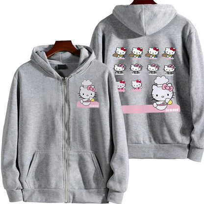 Sanrio Anime Leuke Gedrukt Hoodies Vrouwen Cartoon Hello Kitty Y2k Koreaanse Studenten Losse Sweatshirt Mode Zoete Vest Kleding