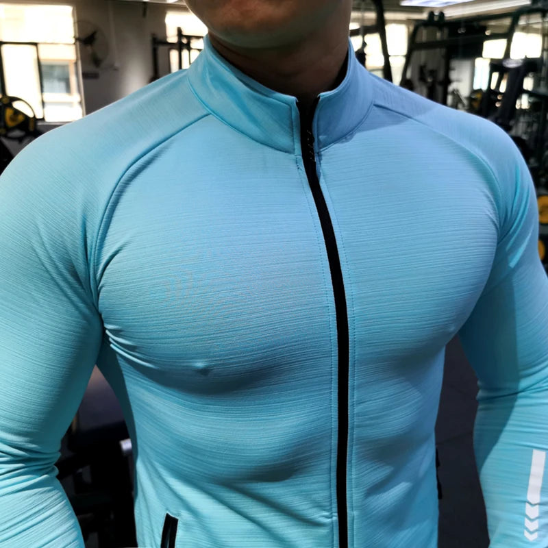 Nieuwe Winter Herfst Sport Shirt Mannen Rits Elastisch Sneldrogend Running Jassen Fitness Gym Sportkleding Sport Top Heren Sportkleding