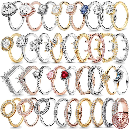 Klassiek 925 sterling zilver nieuwe hartvormige kronen cirkelvormige ring licht luxe prachtige charme sieraden festival verrassingscadeau