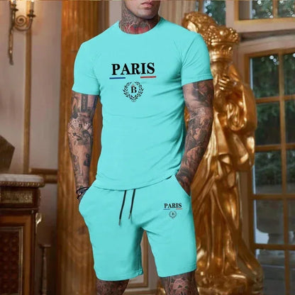 2024 Nieuwe Zomer Herenmode Korte Mouwen T-shirt + Split Shorts 2 Stuk Set Sportkleding Mode Jogging casual Mannen Set