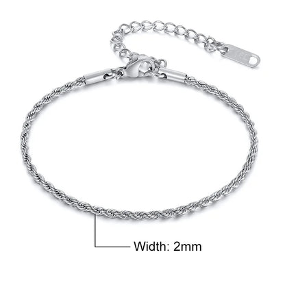 Vnox Unisex Rope Chain Bracelets for Men Women, Stainless Steel Twisted Links Chain Bracelet,Simple Classic Jewelry Gift for Him