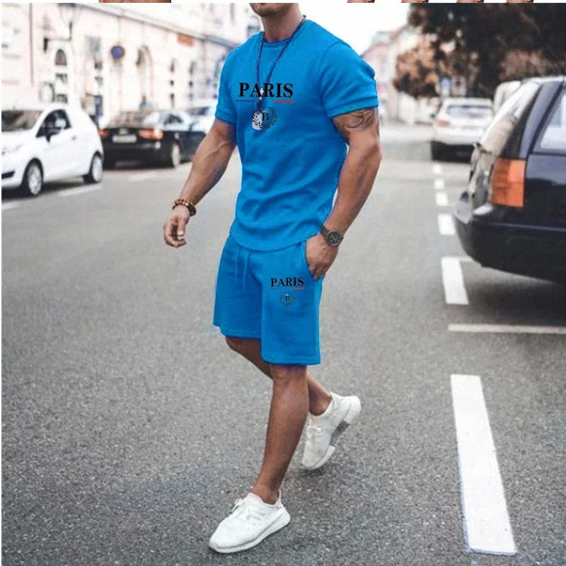 2024 Nieuwe Zomer Herenmode Korte Mouwen T-shirt + Split Shorts 2 Stuk Set Sportkleding Mode Jogging casual Mannen Set