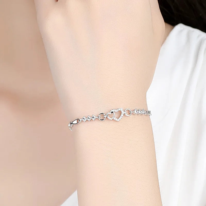 Nieuwe 925 sterling zilveren armband paars kristal zirkoon hart voor vrouw bedelarmband sieraden cadeau