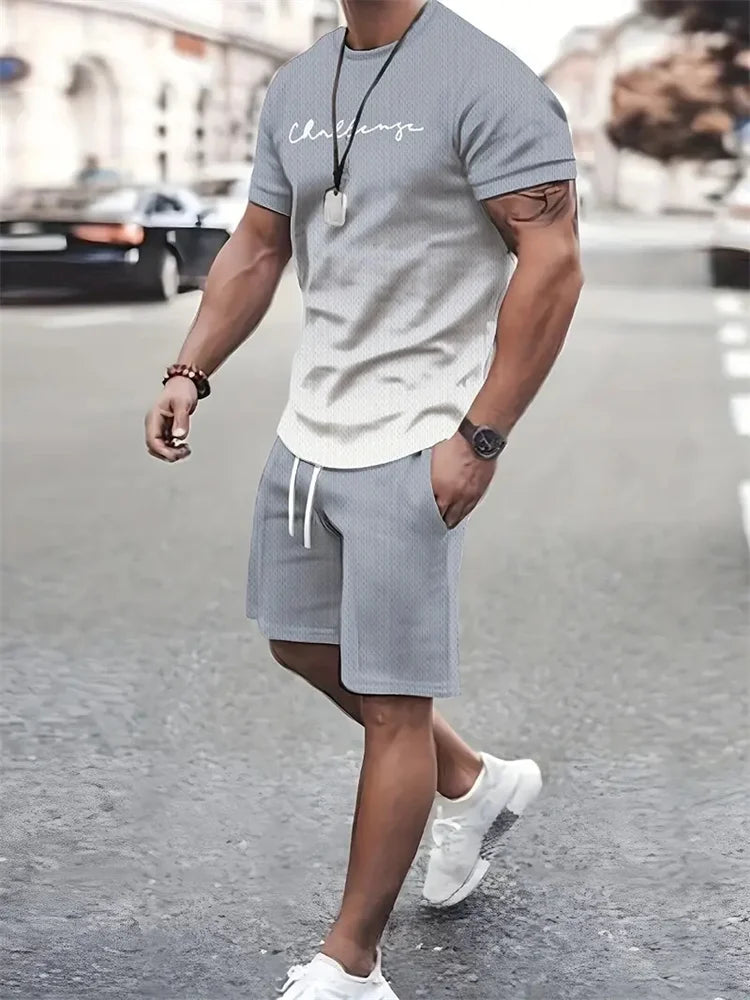 Nieuwe Heren Outfit Zomer Korte Mouwen T-Shirt Set 2 Stuk Sportkleding 3d Geprint Casual Shorts Sweatshirt Heren Trainingspak